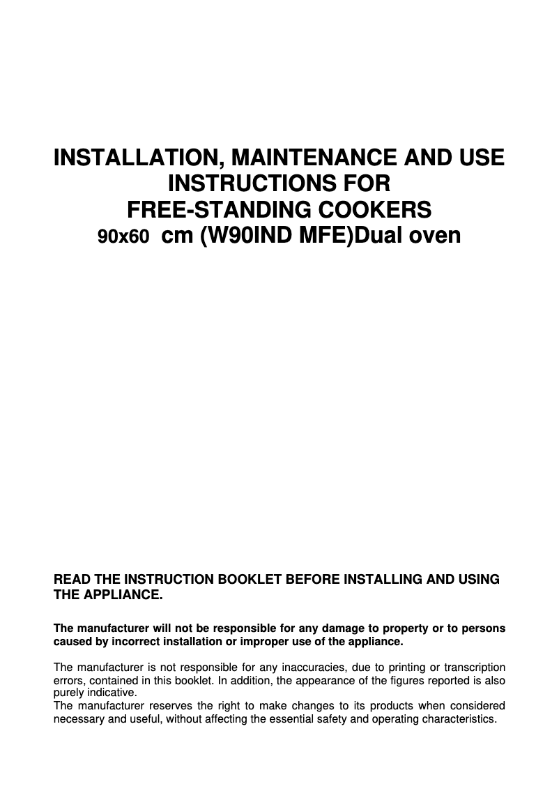 Página 1 del manual Manual de usuario Bertazzoni W90 IND MFE RO