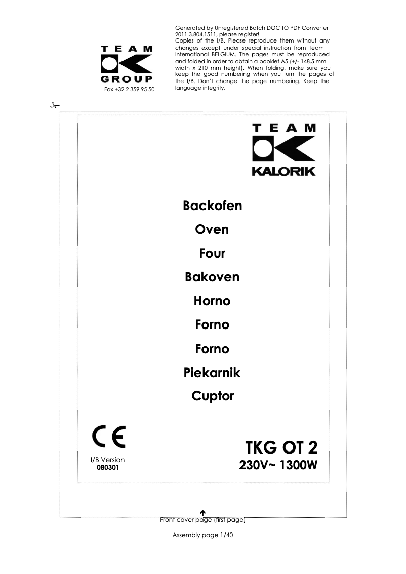 Página 1 del manual Manual de usuario Kalorik TKG OT 2