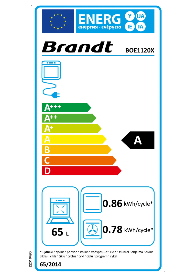 Página 1 del manual Etiqueta energética Brandt BOE1120X
