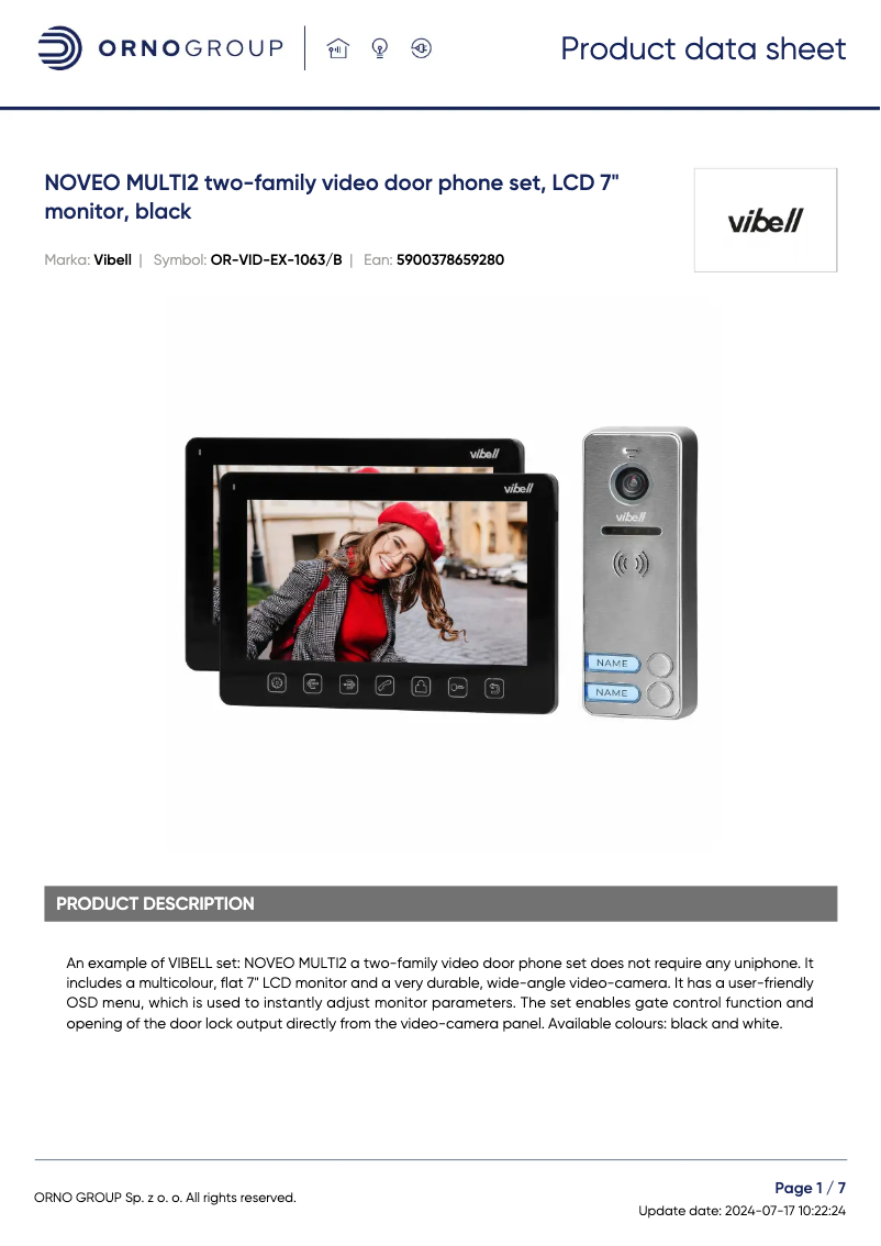 Página 1 del manual Ficha técnica Vibell OR-VID-EX-1063