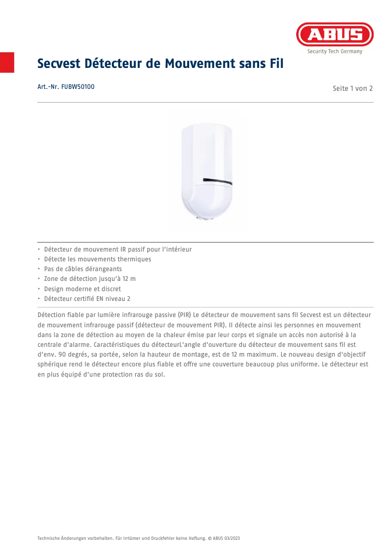 Página nº 1 - Ficha técnica Abus FUBW50100