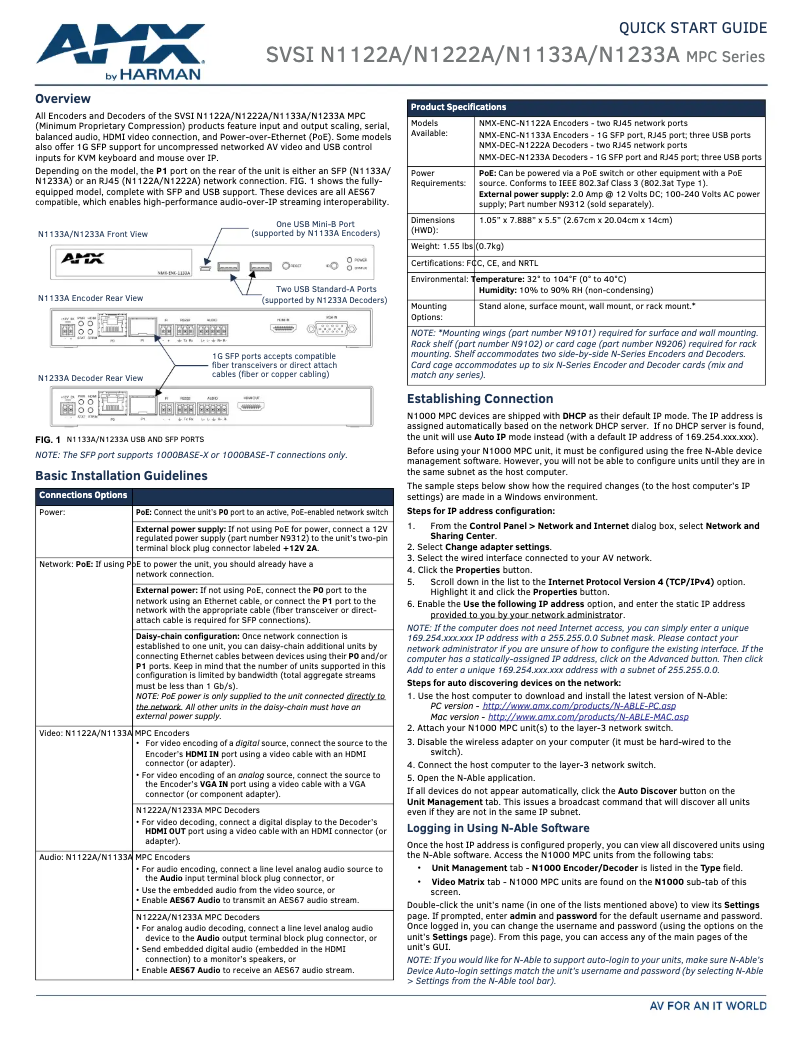 Página 1 del manual Guía de inicio rápido AMX NMX-ENC-N1122