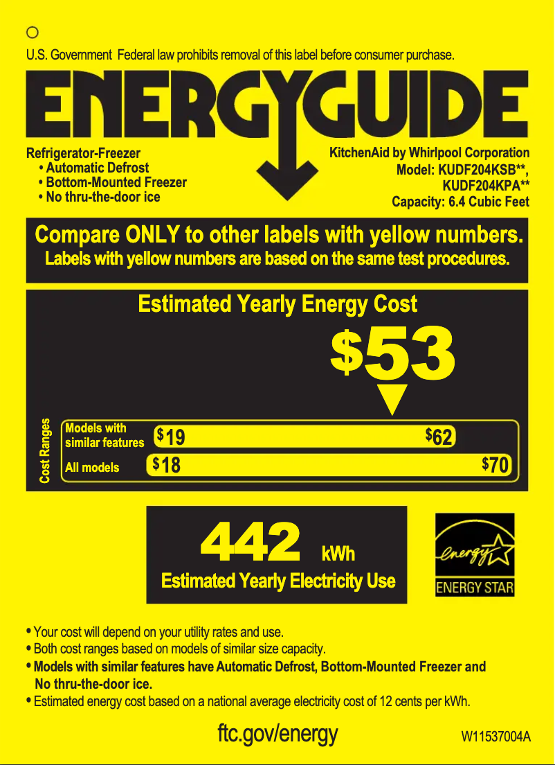 Página nº 1 - Etiqueta energética KitchenAid KUWR214KSB