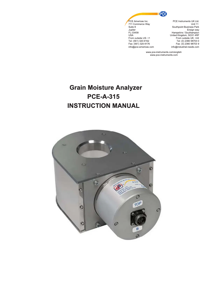 Página 1 del manual Manual de usuario PCE Instruments PCE-A-315