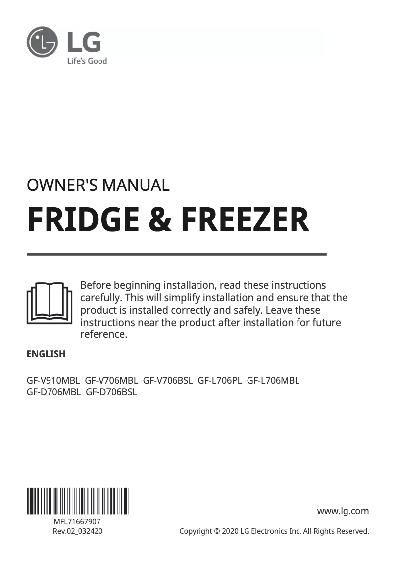 Imagen de la primera página del manual del dispositivo GF-V706