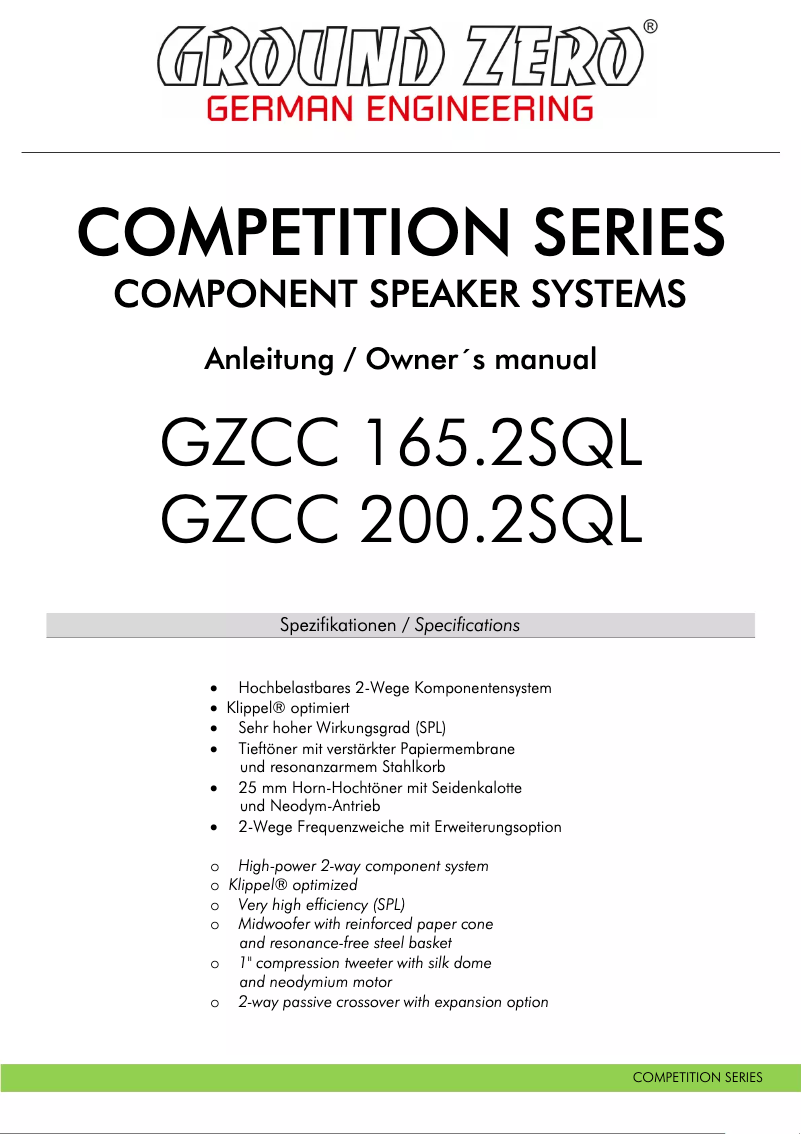 Página 1 del manual Manual de usuario Ground Zero GZCC 200.2SQL