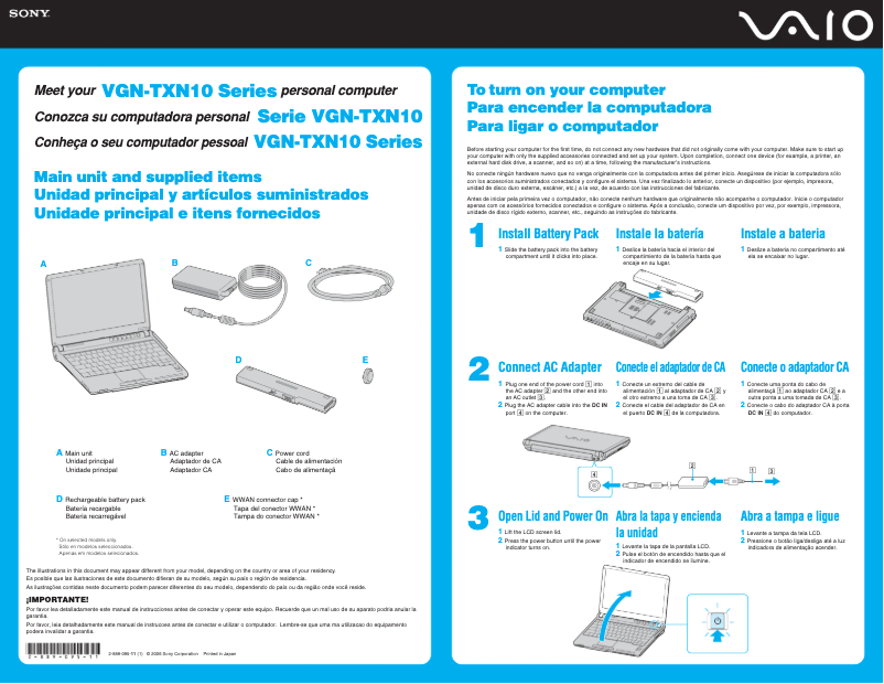 Página 1 del manual Guía de instalación Sony Vaio VGN-TXN15P