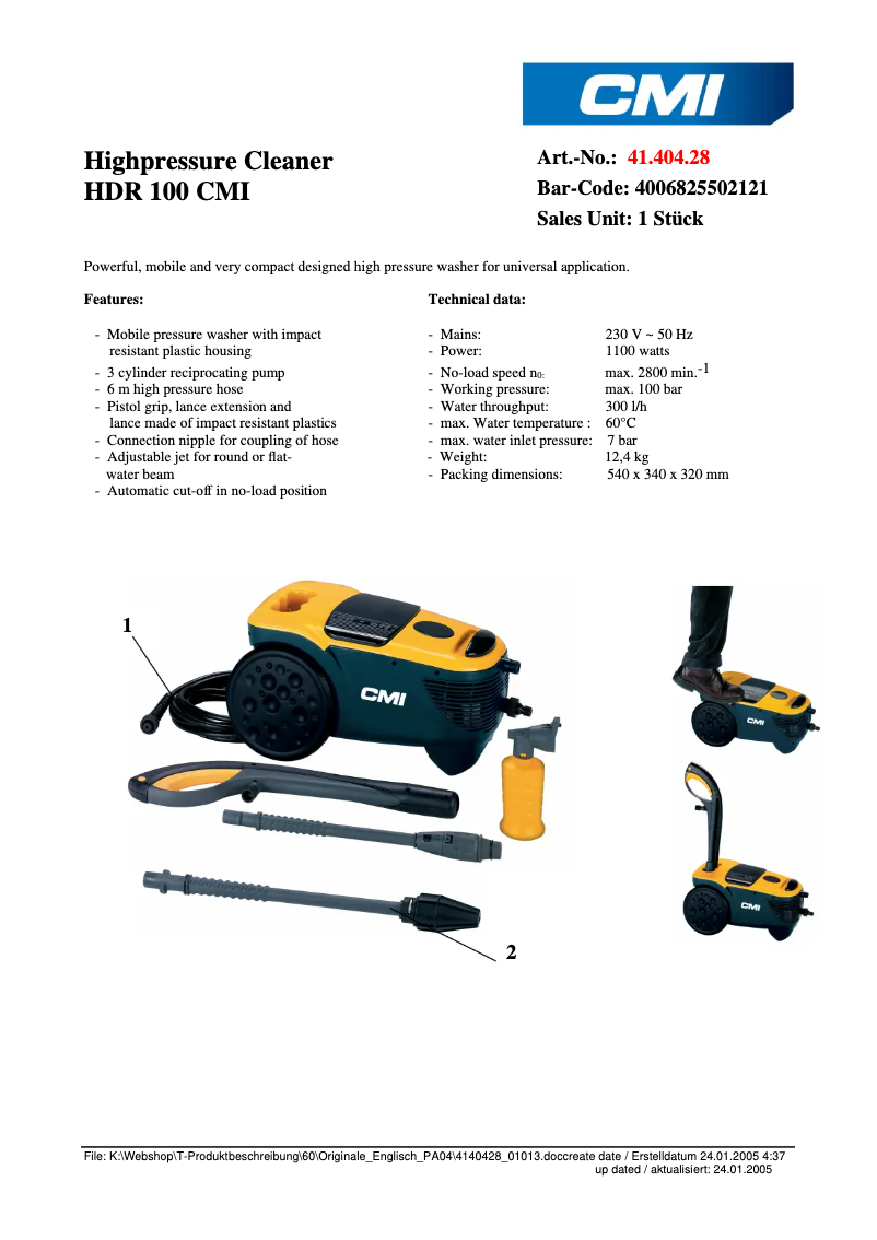 Página 1 del manual Ficha técnica CMI HDR 100