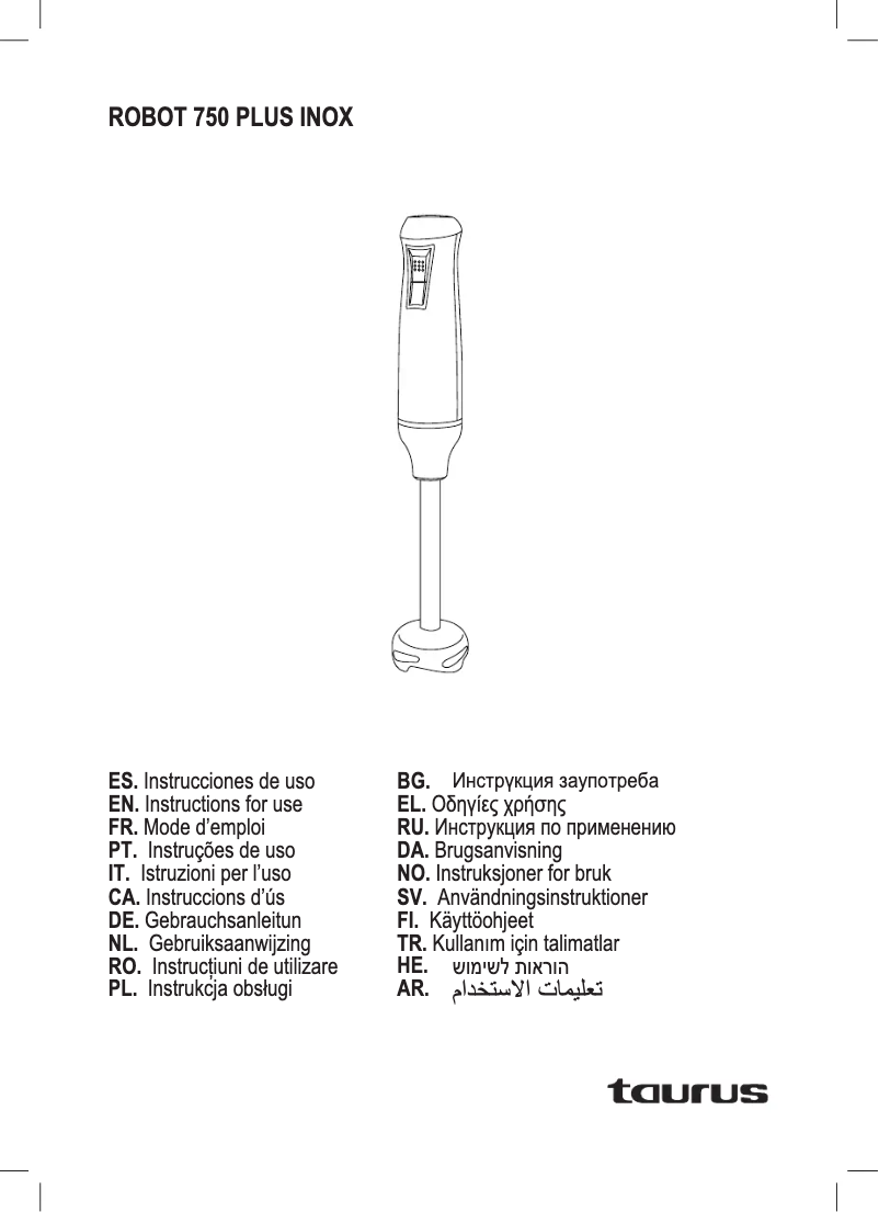 Página 1 del manual Manual de usuario Taurus Robot 750 Plus Inox