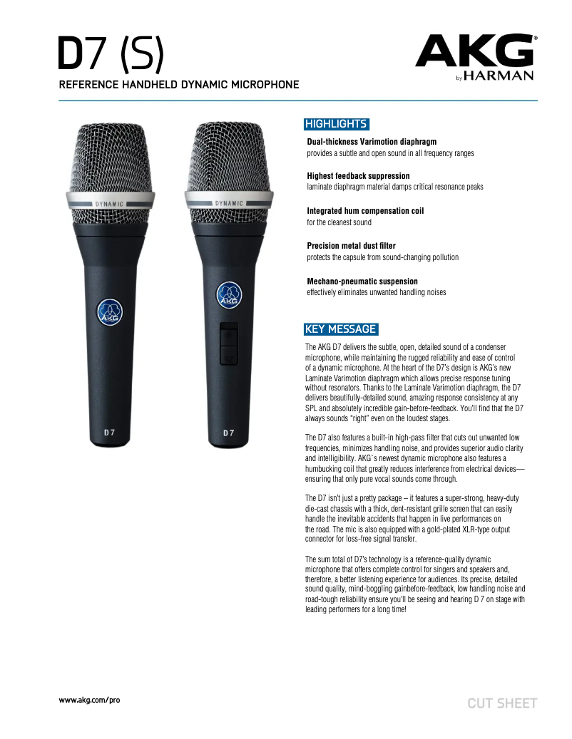 Página 1 del manual Ficha técnica AKG D7 S