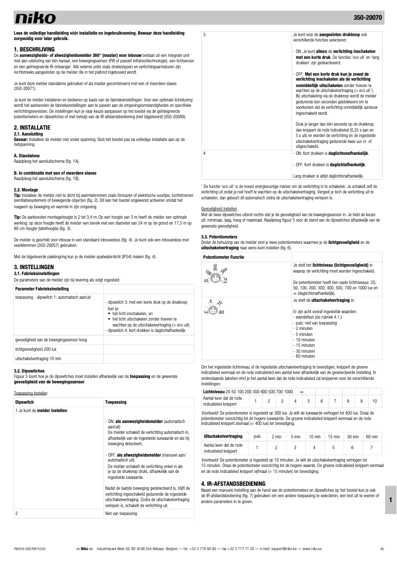 Página 1 del manual Manual de usuario Niko 350-20070