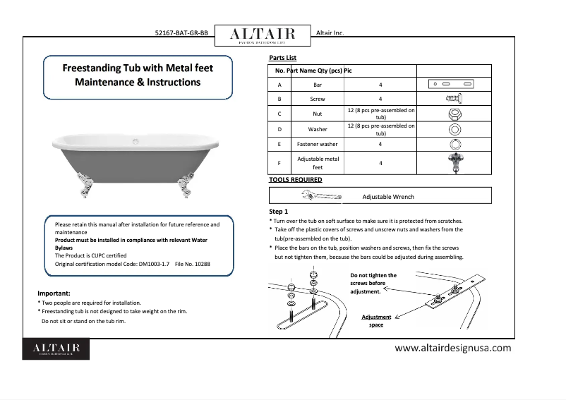 Página nº 1 - Manual de usuario Altair Kerta 52167-BAT-GR-BB