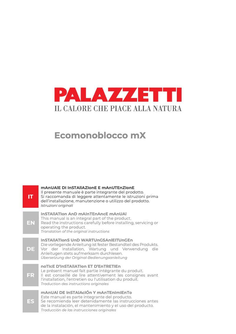 Página 1 del manual Manual de usuario Palazzetti Ecomonoblocco mX