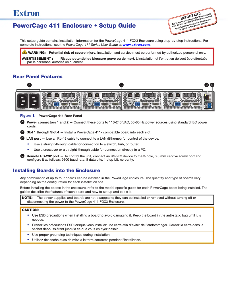 Página 1 del manual Manual de usuario Extron PowerCage 411