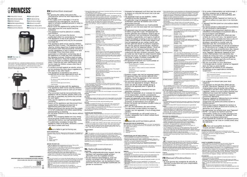 Página nº 1 - Manual de usuario Princess Soup Blender XL 214001