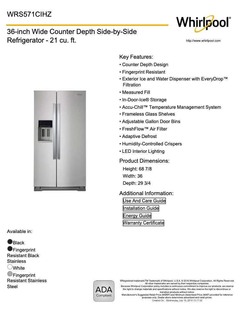 Página 1 del manual Ficha técnica Whirlpool WRS571CIHV