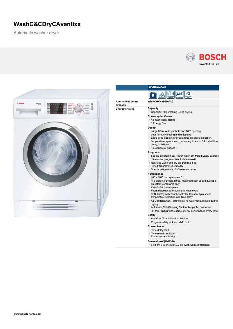 Página nº 1 - Ficha técnica Bosch Avantixx 7 WVH28440