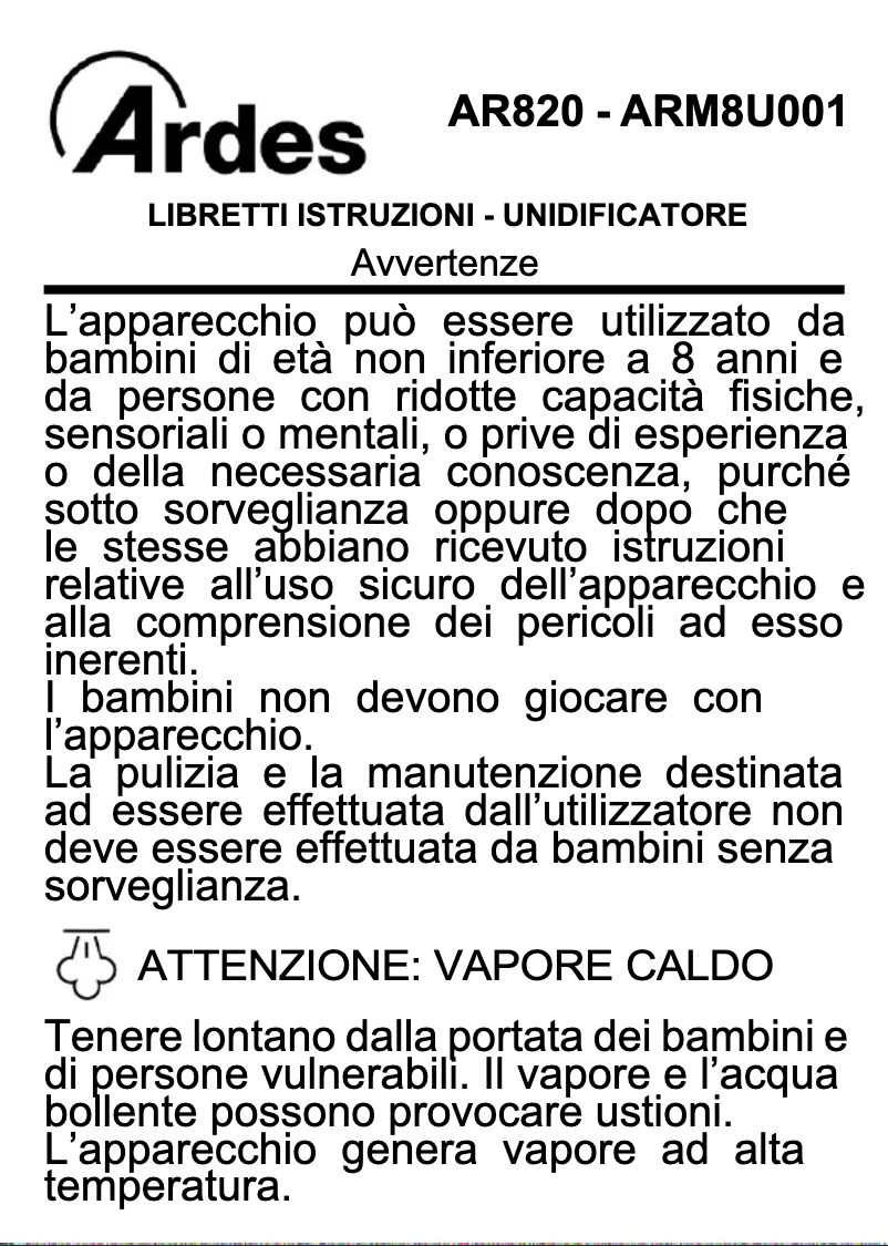 Imagen de la primera página del manual del dispositivo ARM8U001