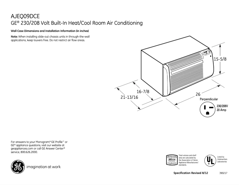 Página 1 del manual Ficha técnica GE AJEQ09DCE
