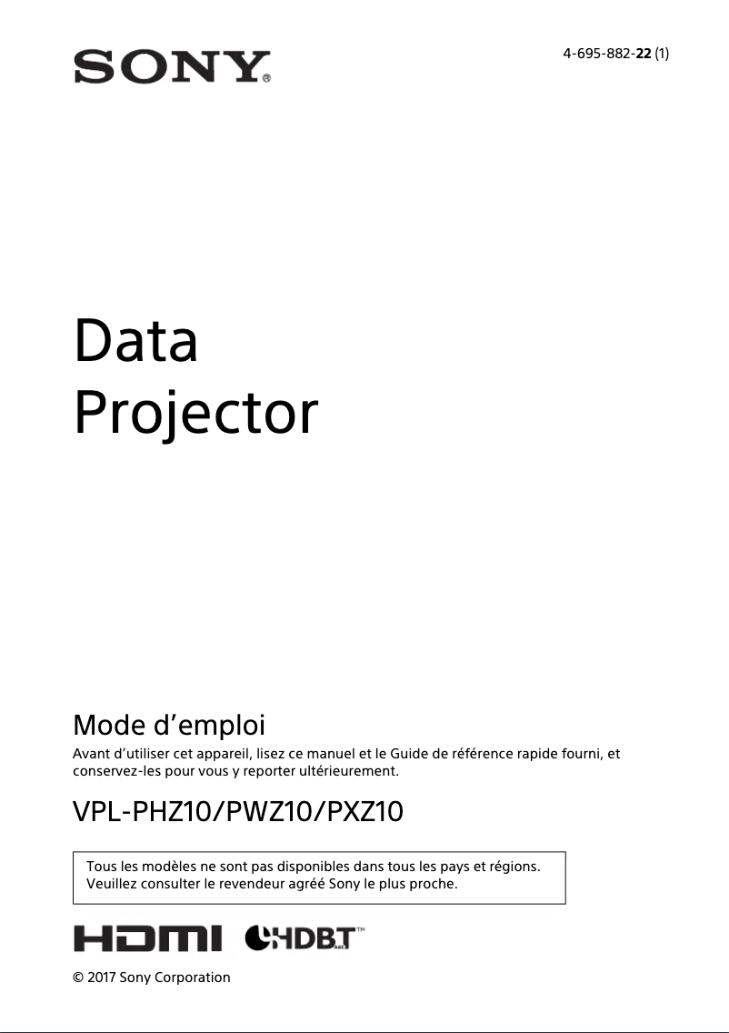 Imagen de la primera página del manual del dispositivo VPL-PXZ10