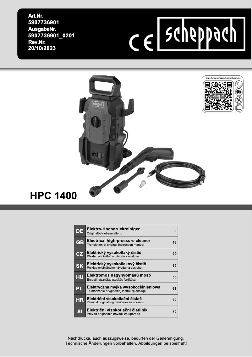 Página nº 1 - Manual de usuario Scheppach HPC 1400