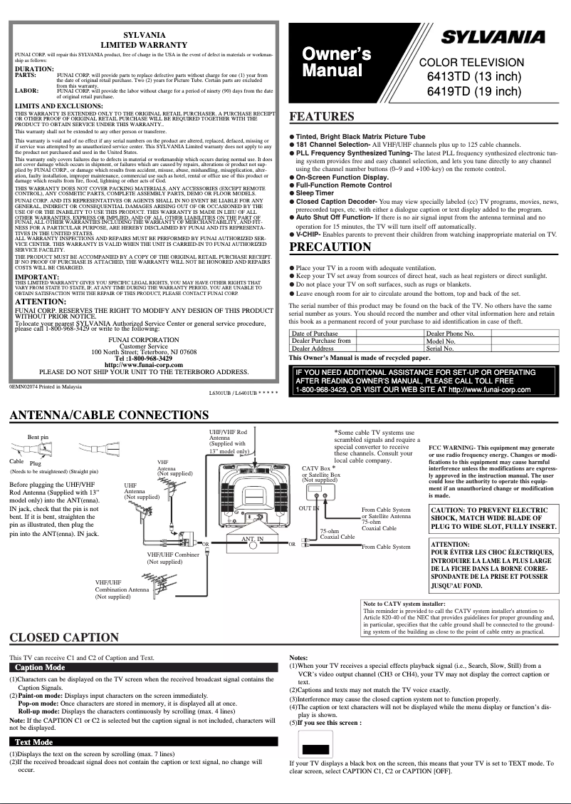 Página 1 del manual Manual de usuario Sylvania 6419TD