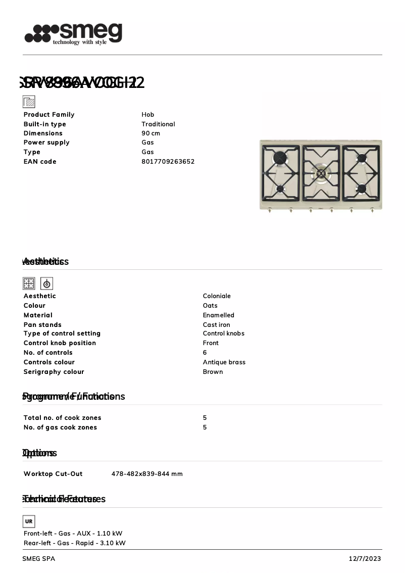 Página 1 del manual Ficha técnica Smeg SRV896AVOGH2