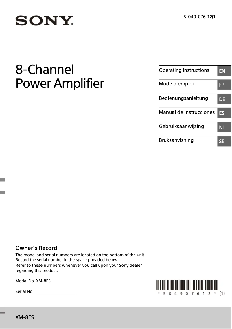 Página 1 del manual Manual de usuario Sony XM-8ES