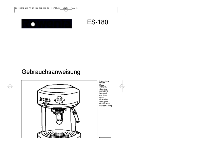 Imagen de la primera página del manual del dispositivo Adagio ES 180