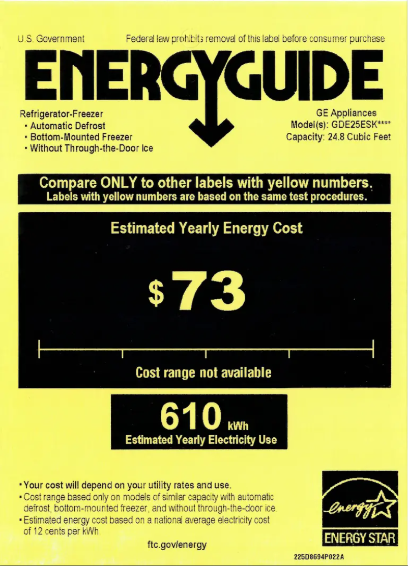 Página 1 del manual Etiqueta energética GE GDE25ESKSS