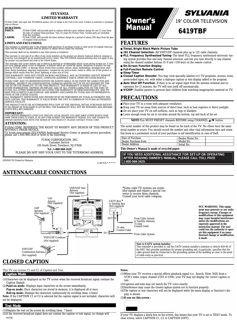 Página 1 del manual Manual de usuario Sylvania 6419TBF