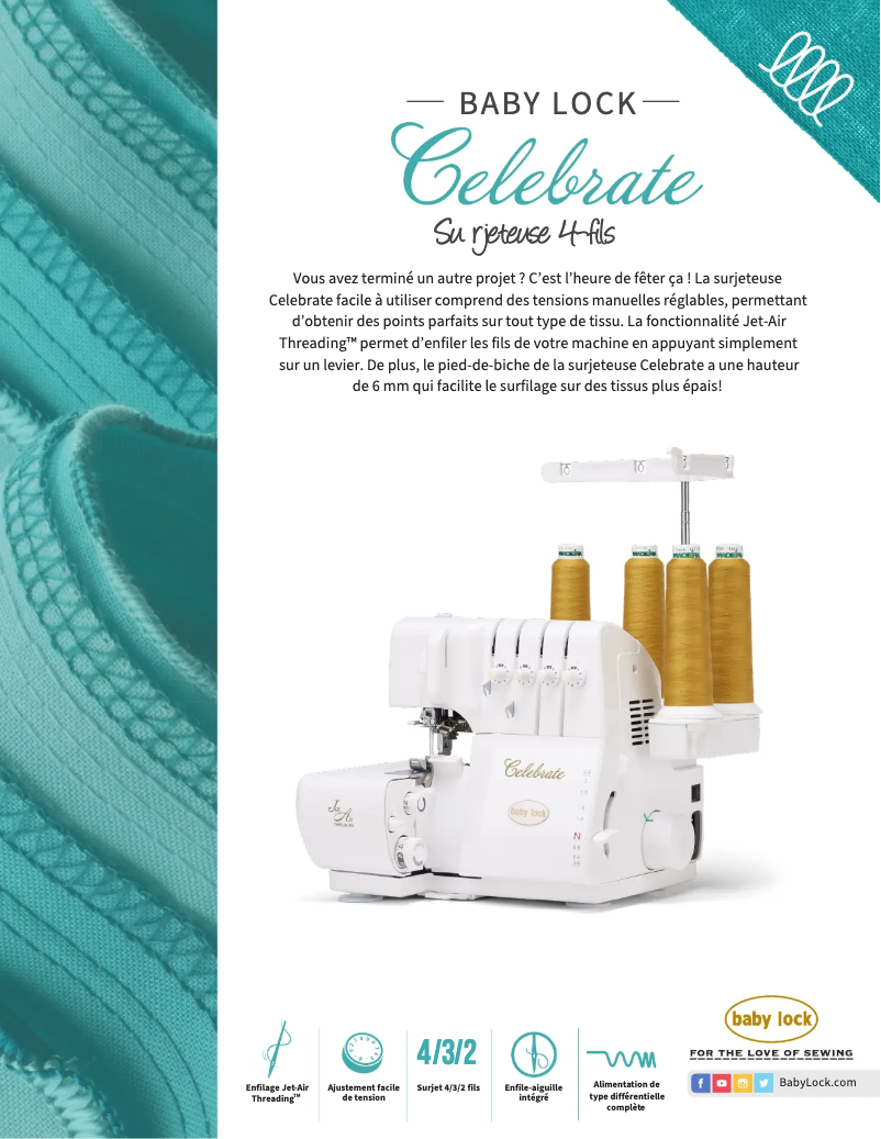 Página 1 del manual Ficha técnica Baby Lock Celebrate