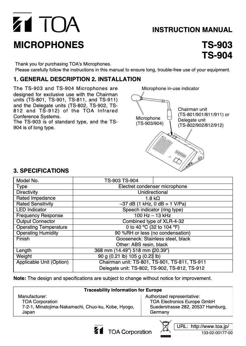 Página 1 del manual Manual de usuario TOA TS-904