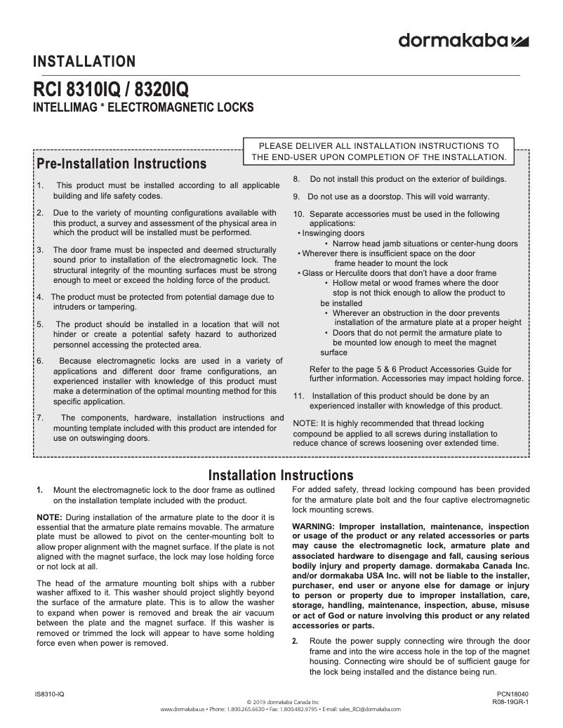 Imagen de la primera página del manual del dispositivo RCI 8310IQ