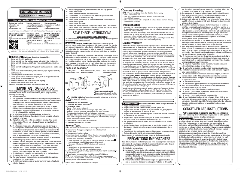 Página 1 del manual Manual de usuario Hamilton Beach Sure-Toast 22991