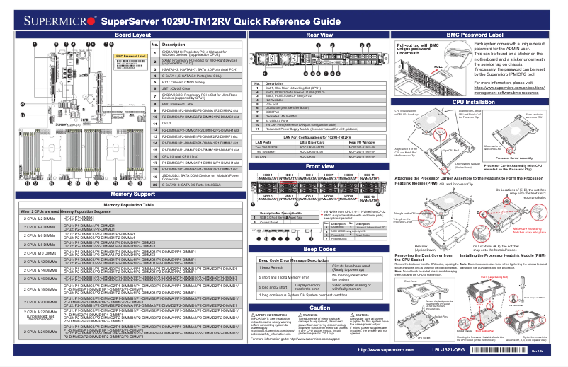 Página 1 del manual Guía de inicio rápido Supermicro SuperServer 1029U-TN12RV