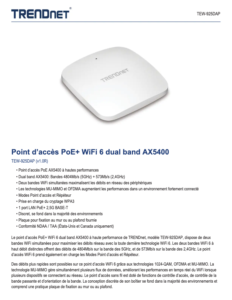 Imagen de la primera página del manual del dispositivo TEW-925DAP