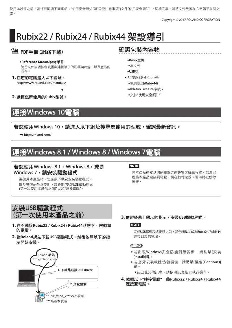 Imagen de la primera página del manual del dispositivo RUBIX44