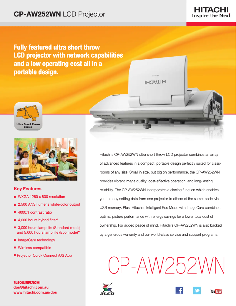 Página nº 1 - Ficha técnica Hitachi CP-AW252WNM