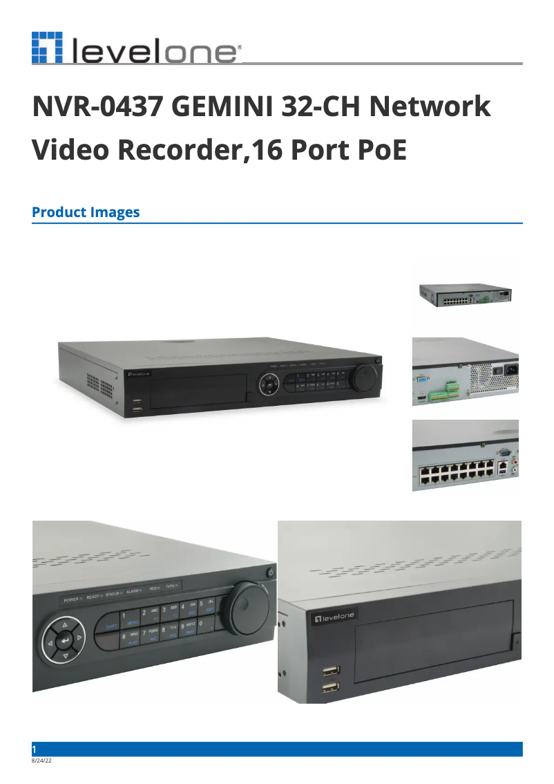 Página 1 del manual Ficha técnica LevelOne NVR-0437