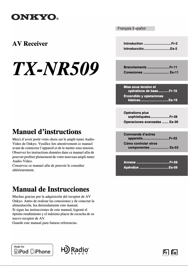 Imagen de la primera página del manual del dispositivo TX-NR509