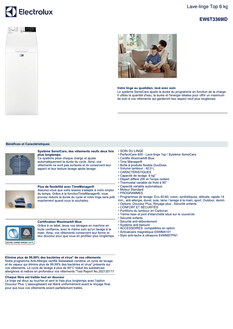 Página 1 del manual Ficha técnica Electrolux EW6T3369ID