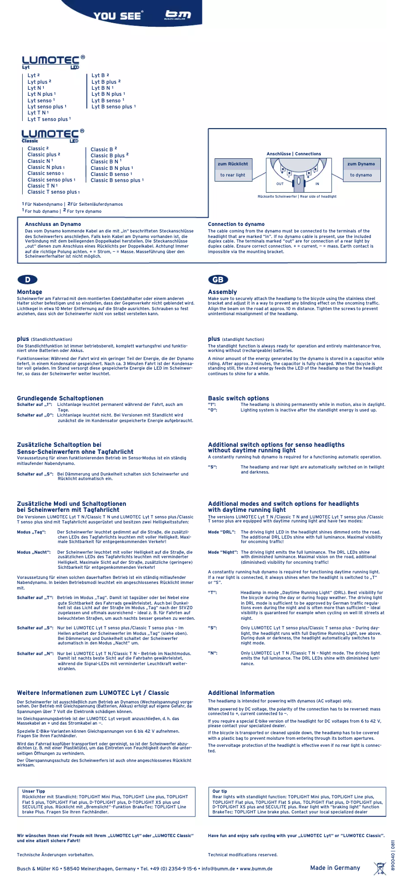 Imagen de la primera página del manual del dispositivo Lumotec Classic