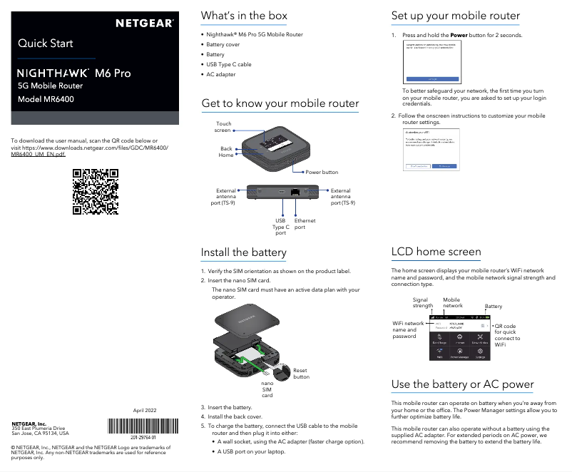 Página 1 del manual Guía de instalación Netgear Nighthawk M6 Pro MR6400