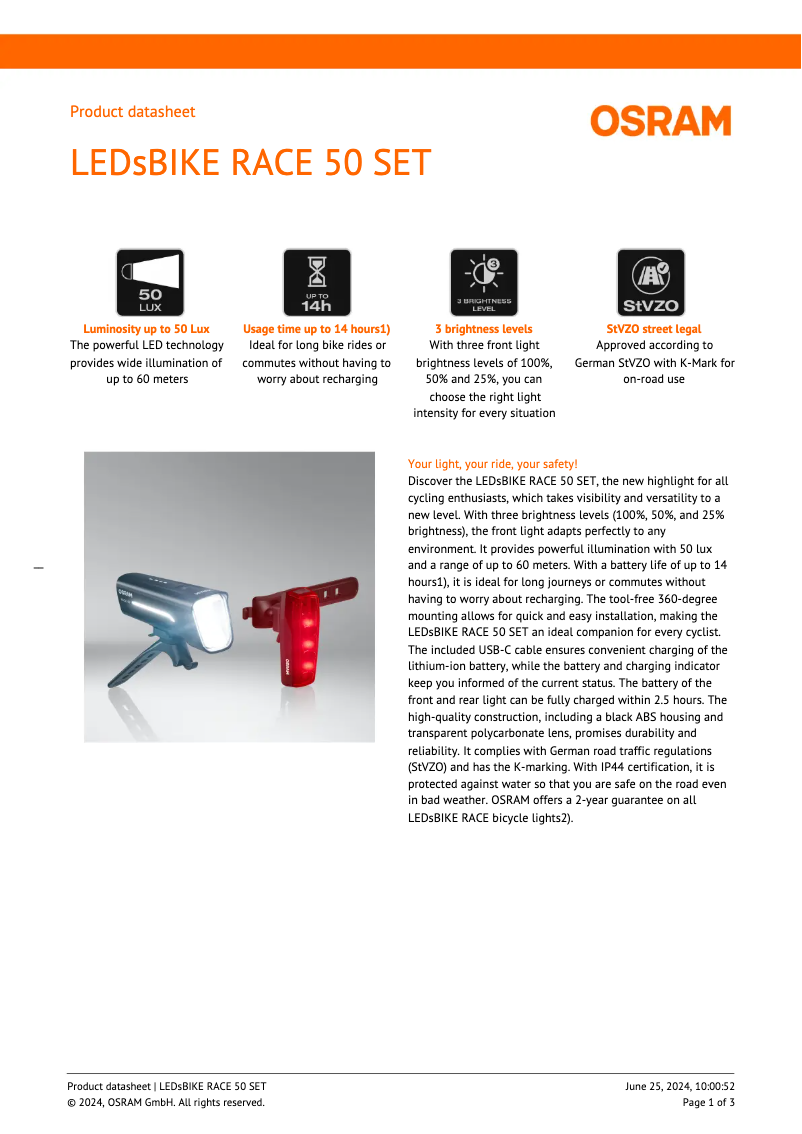 Imagen de la primera página del manual del dispositivo LEDsBIKE RACE 50 SET