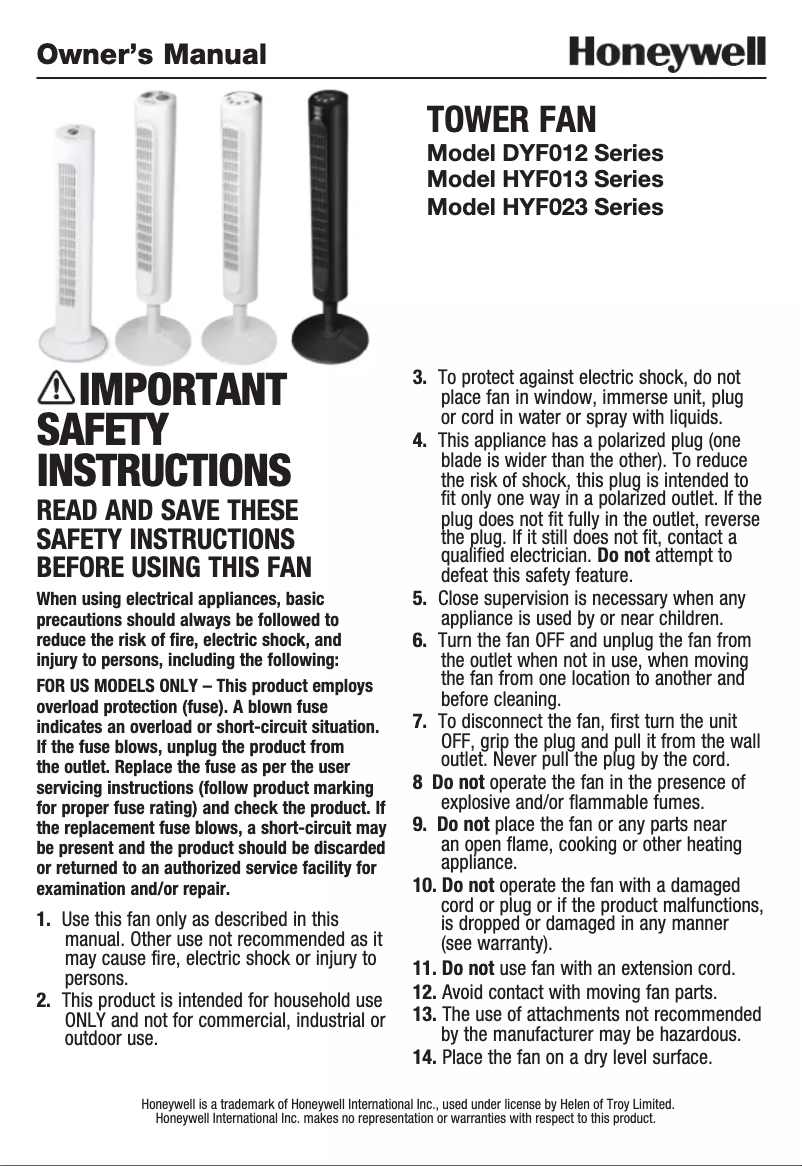 Página 1 del manual Manual de usuario Honeywell HYF023