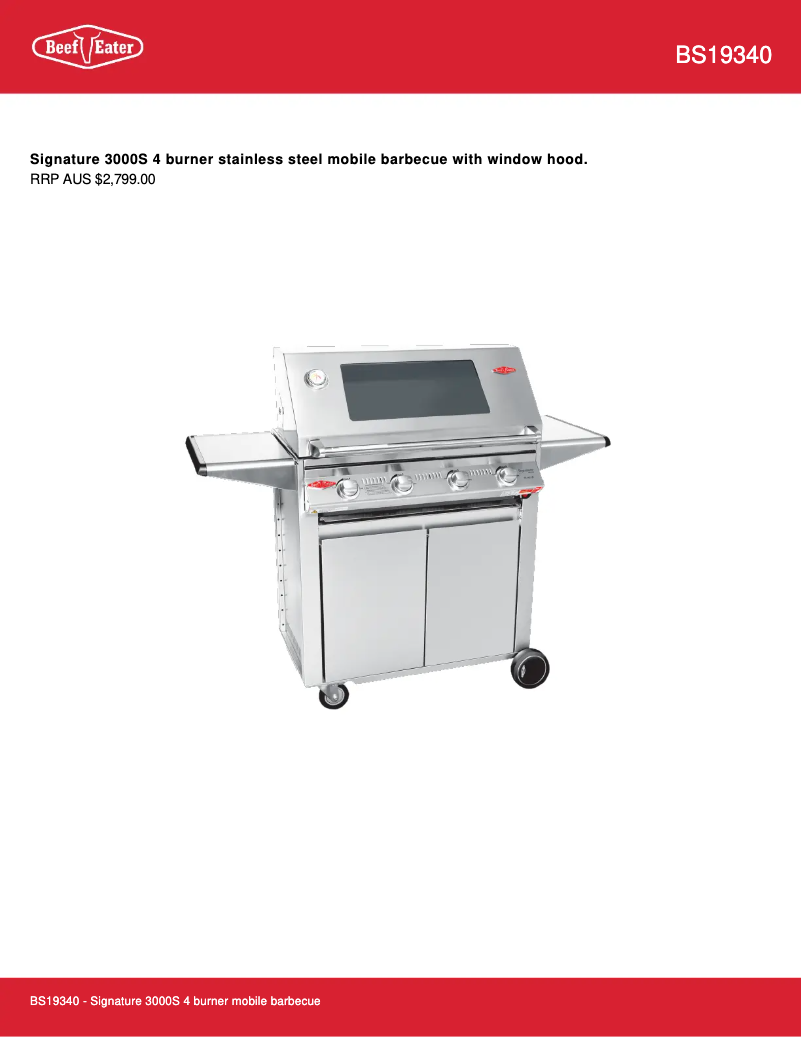 Página 1 del manual Ficha técnica BeefEater BS19340