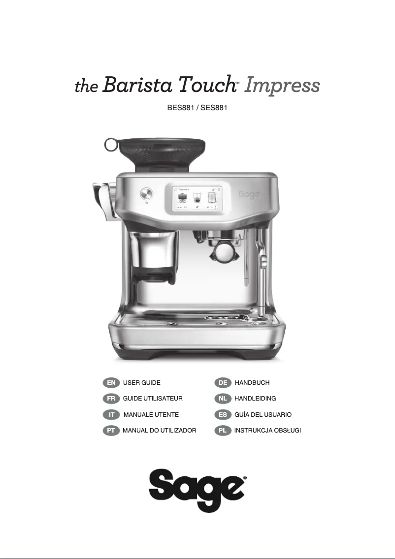 Imagen de la primera página del manual del dispositivo the Barista Touch Impress SES881