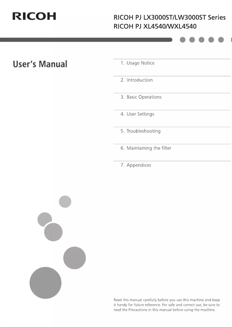 Página 1 del manual Manual de usuario Ricoh PJ XL4540