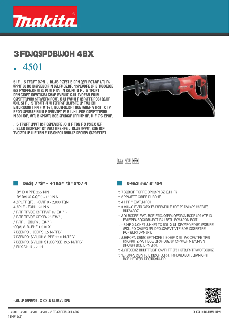 Página 1 del manual Ficha técnica Makita M4501